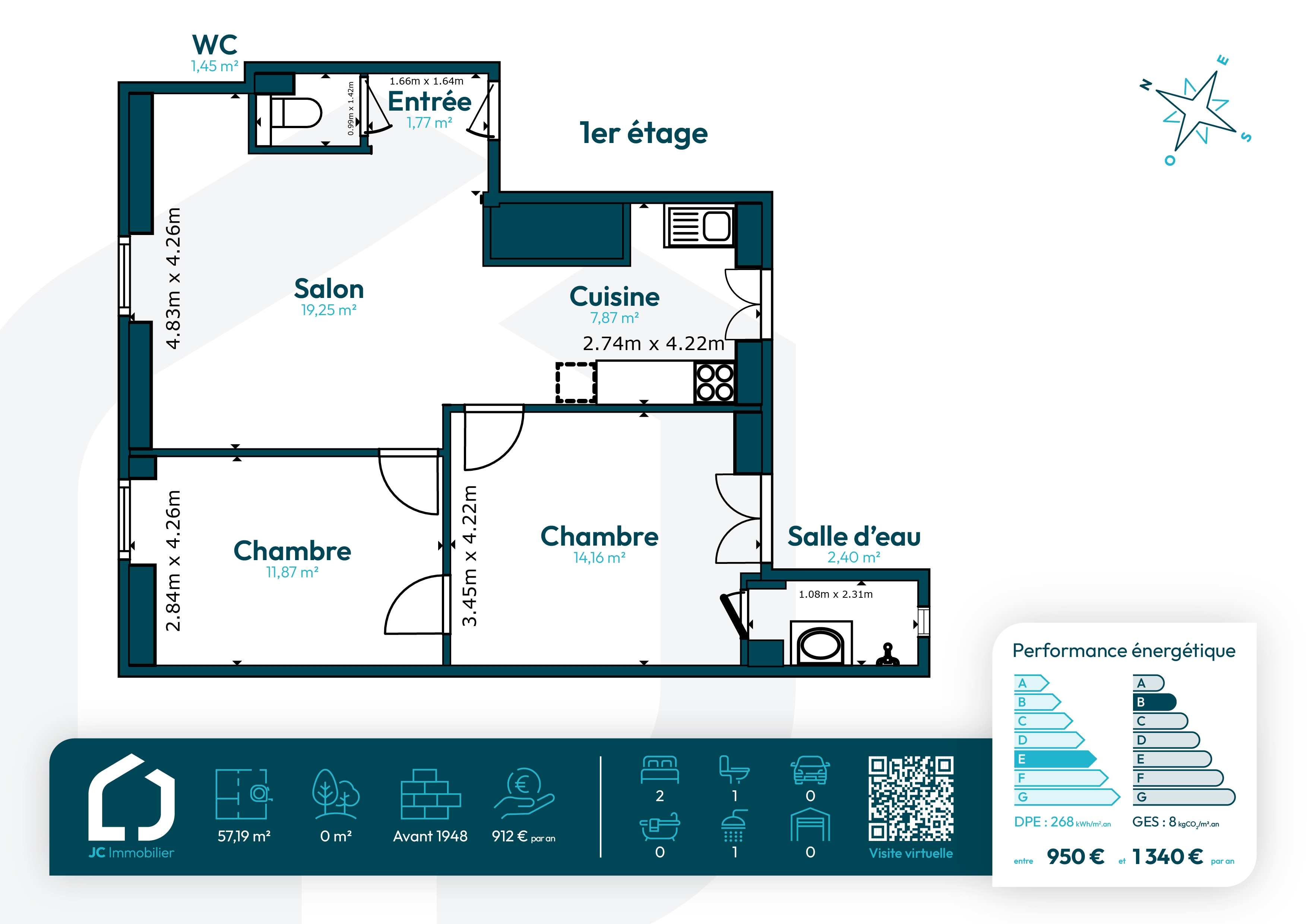 Appartement 3 pièces 57 m² · à Nemours · 57,2 m² · 160 000 €